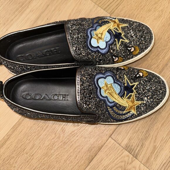 COACH Shooting Star Glitter Sneakers Signature Shoe 10 B Coated Canvas Platform - Picture 6 of 9